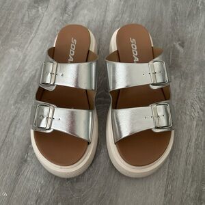 Soda Silver Wedges Sandals Size 7.5